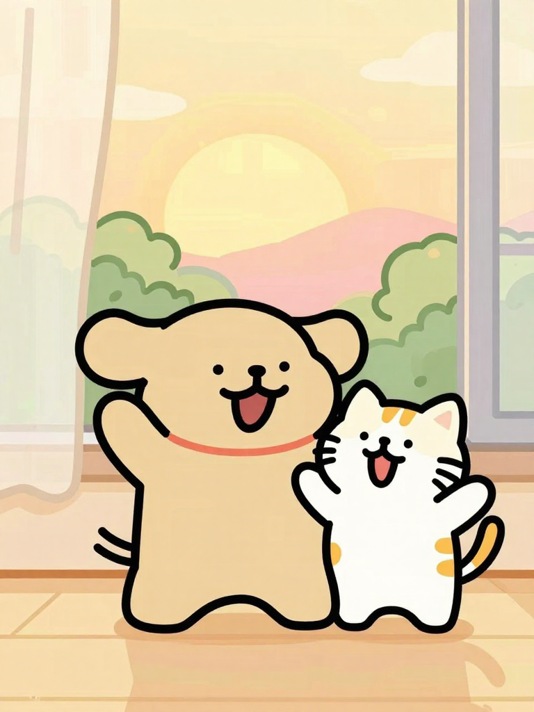 周一：伸懒腰的狗狗猫猫