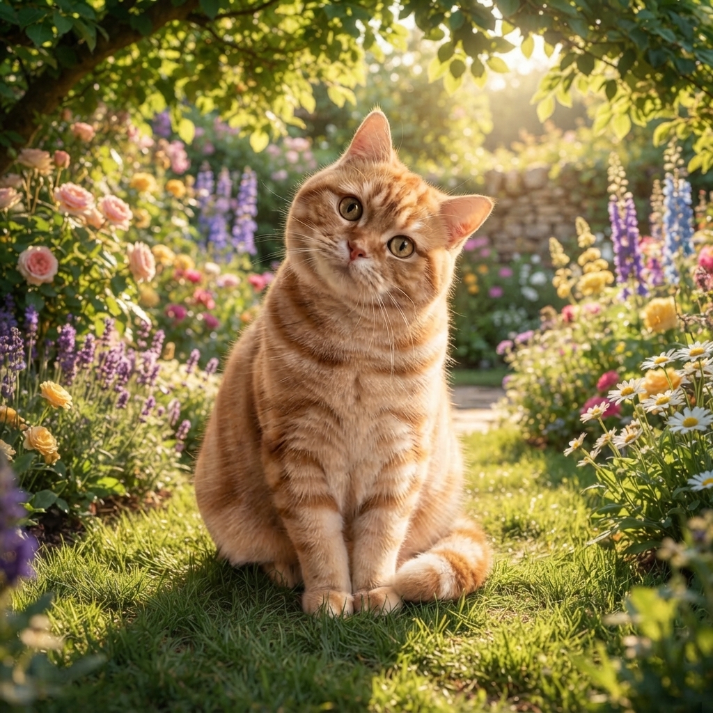 花园里的橘猫