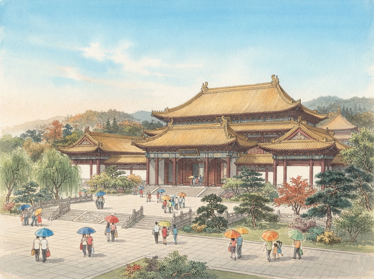南京博物院水彩插画：仿古大殿建筑
