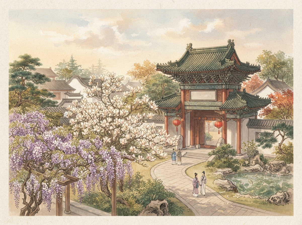 总统府水彩插画：中西合璧的府邸门楼