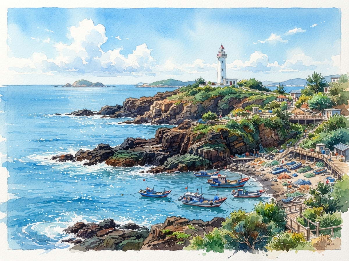 涠洲岛水彩插画